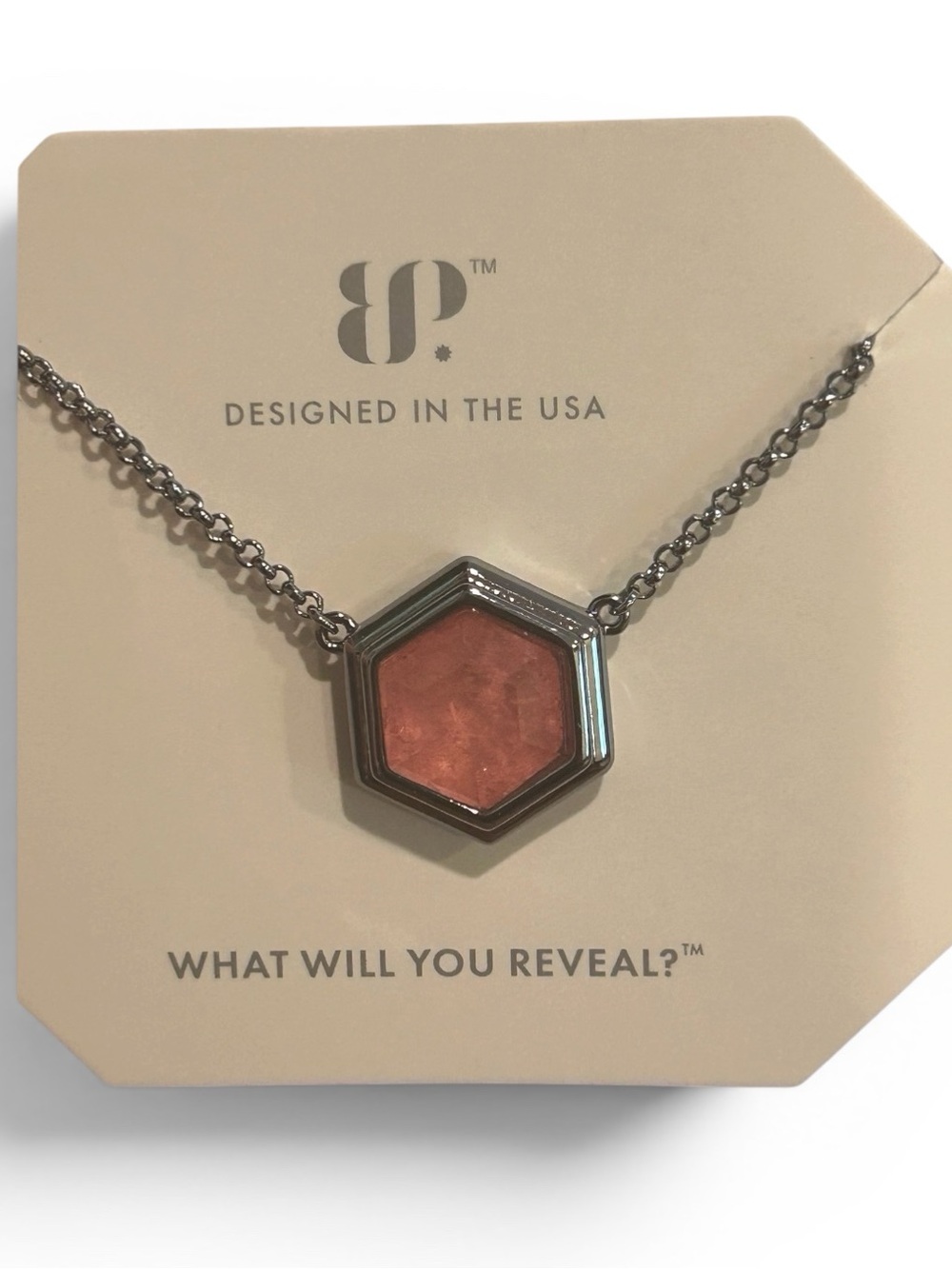 Bomb Party Hexagon Pendant Necklace iRose Quartz and Silver